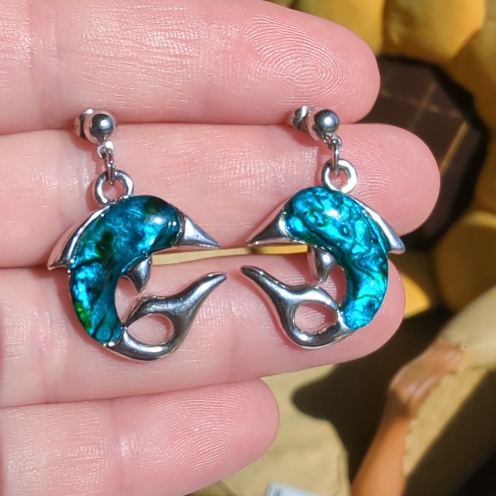 Dolphin Drop/Dangle Earrings Silver Tone